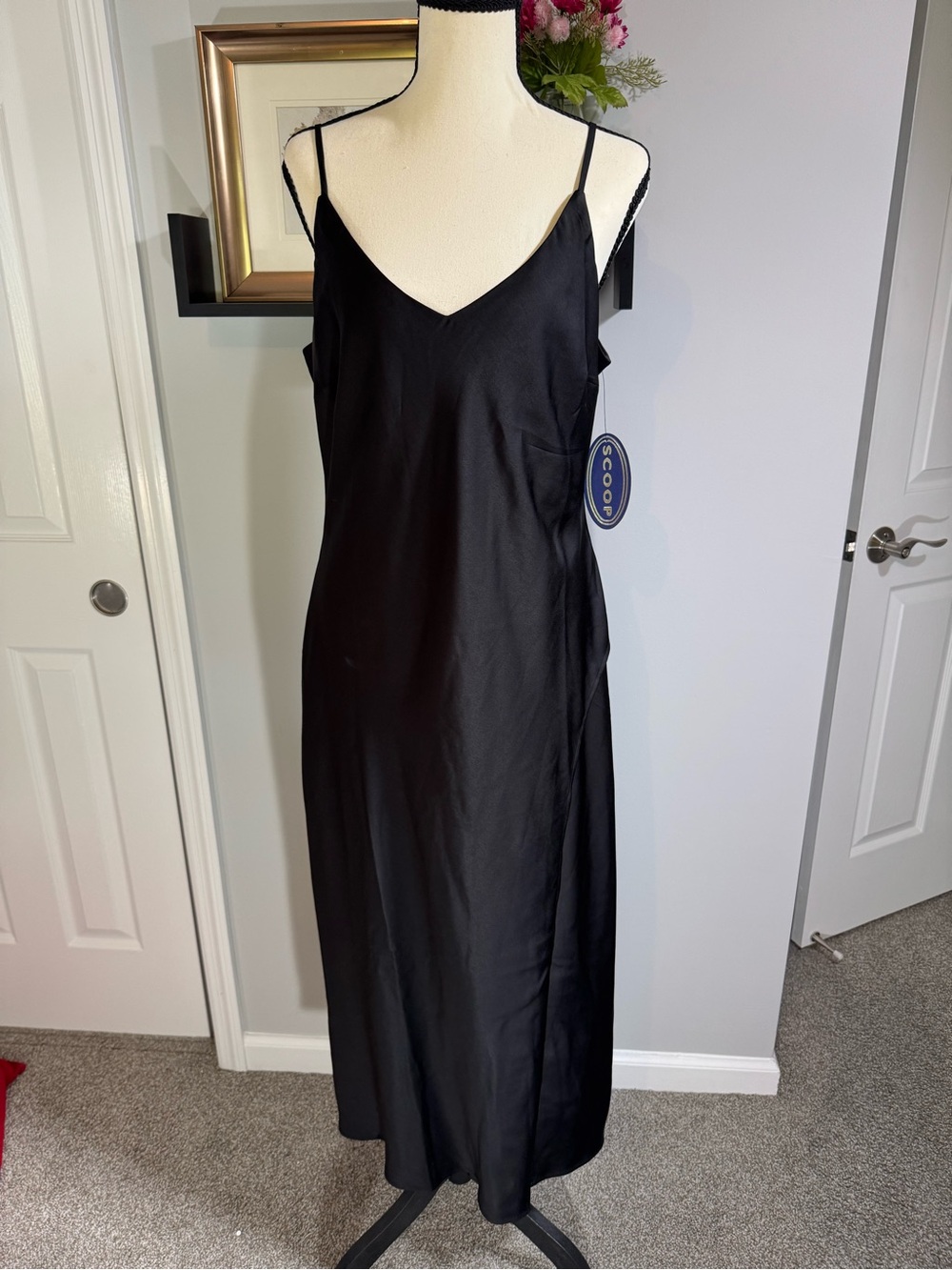 Classic Black Maxi Slip Dress - Sleek V-Neck Spaghetti Strap